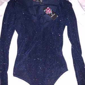 Charli XCX Boohoo Blue Glittery Bodysuit Size 6